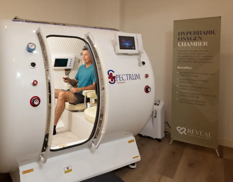 Man in hyperbaric oxygen chamber