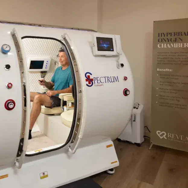 Man in hyperbaric chamber